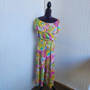 Tacera Jumpsuit Womens Colorful Floral Wide Leg Off Shoulder Plus Size 1X